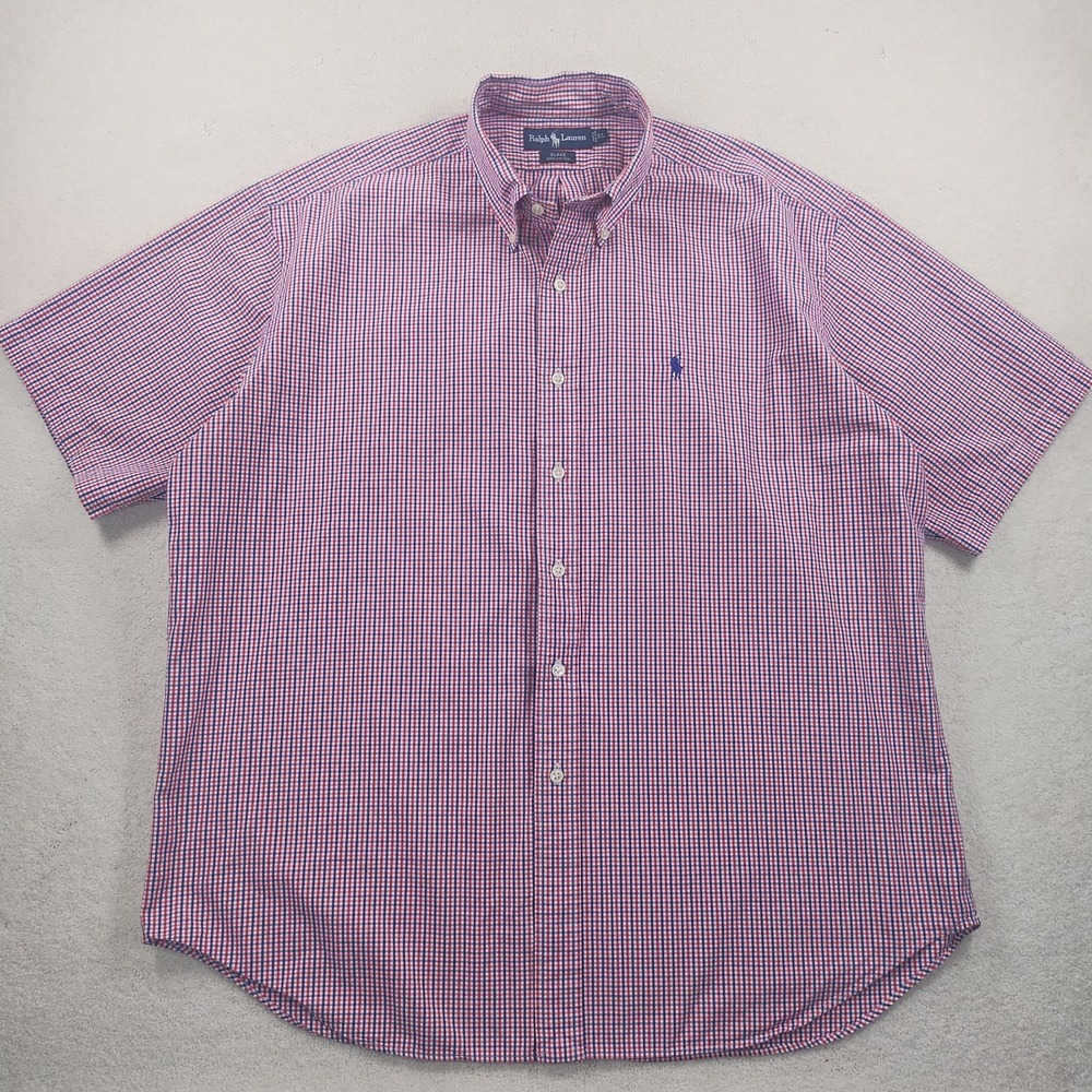 VTG Ralph Lauren Blake Shirt Men's XL Red Blue‎ Short Sleeve Button Down Pony
